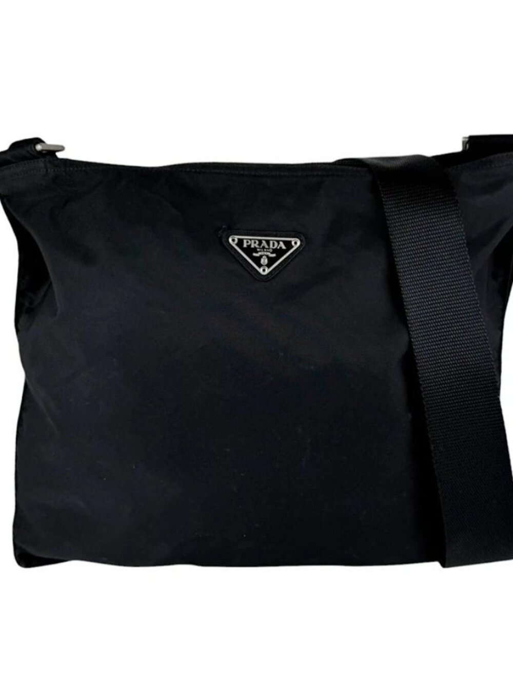 Auth PRADA Crossbody Shoulder Bag Black Nylon/Silvertone - z11073